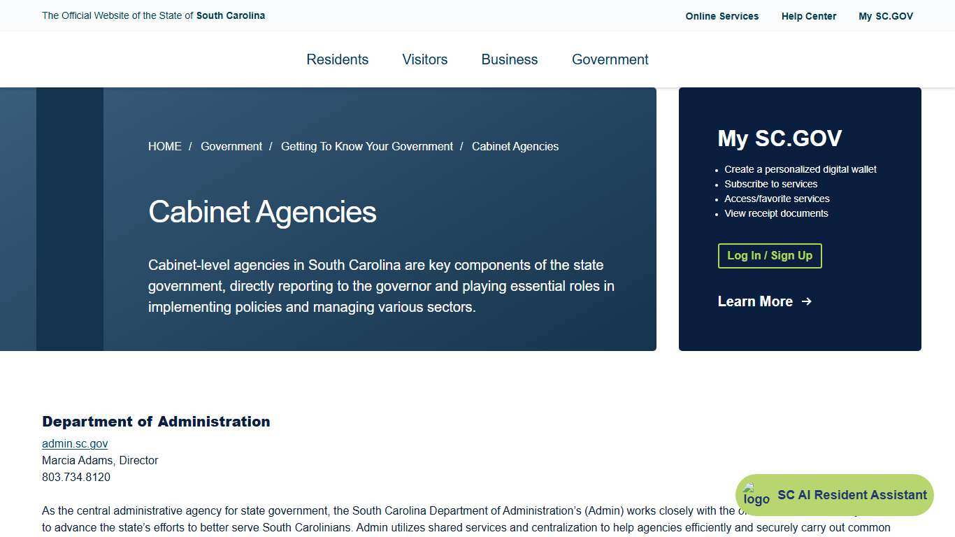 Cabinet Agencies | South Carolina